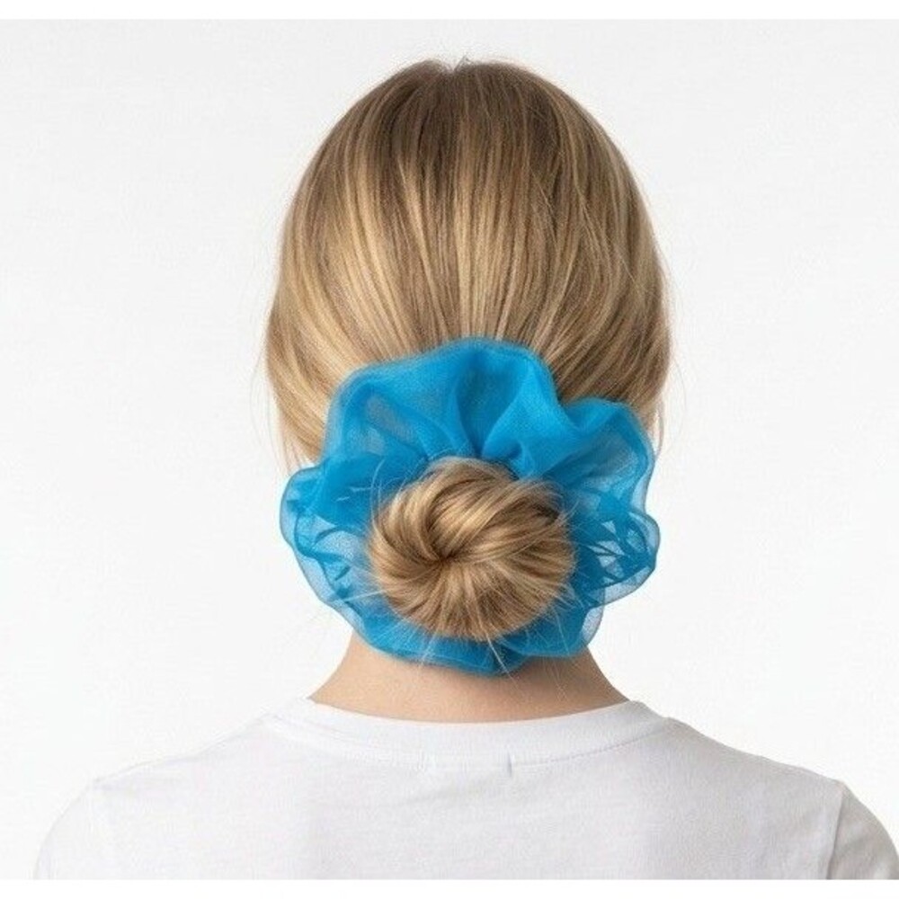 New Blue Chiffon Scrunchie Hair Tie XLarge Women’s And Girls - Picture 3 of 12
